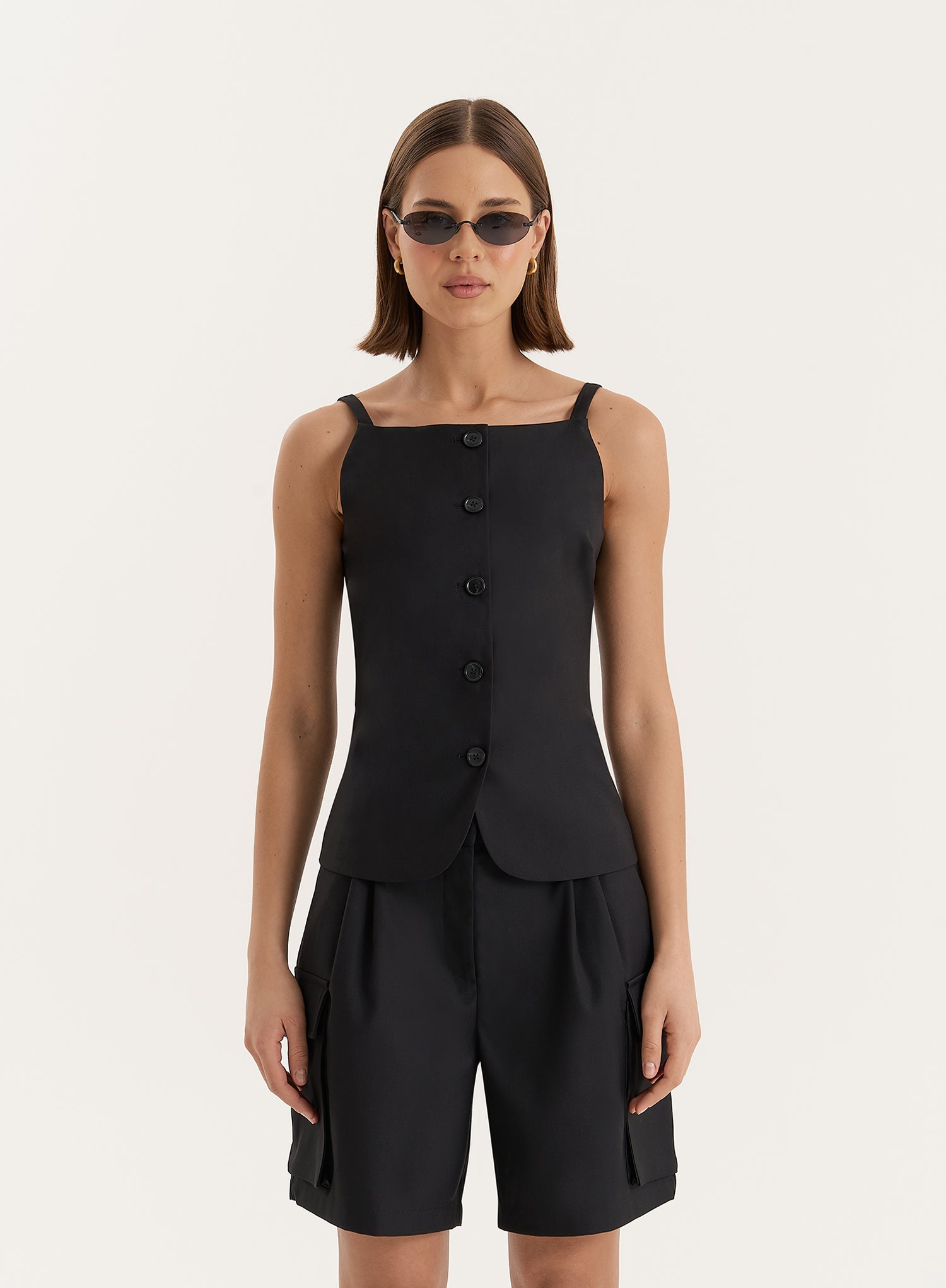 Black Square Neckline Tailored Waistcoat